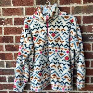 Eddie Bauer Fleece Geometric 1/4 Zip Teddy Jacket Size XL